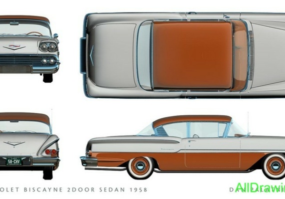 Chevrolet Biscayne 2door Sedan (1958) (Chevrolet Biscown 2door Sedan (1958)) - drawings (drawings) of the car